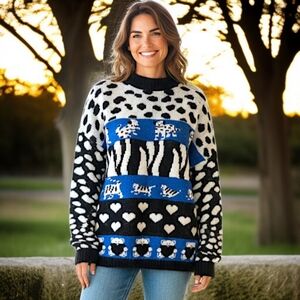 Cat Dog Novelty Sweater Sz M Chunky Granny Metallic Kitty Puppy Vtg 90s USA Made